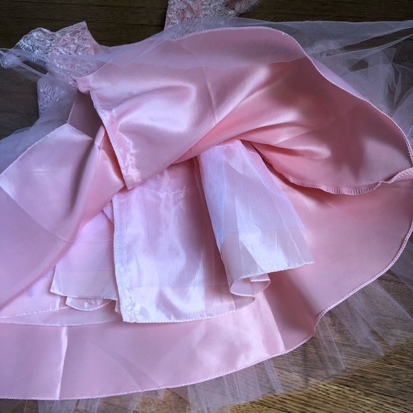 Stunning tulle lace overlay peachy pink dress 4t party photo dress boutique - Picture 6 of 9